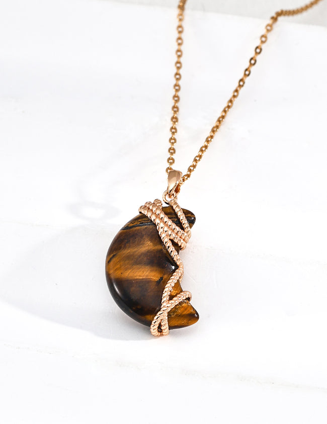 Moon Tiger’s Eye Charm Necklace – Braided Necklace Stack Design Hover Image
