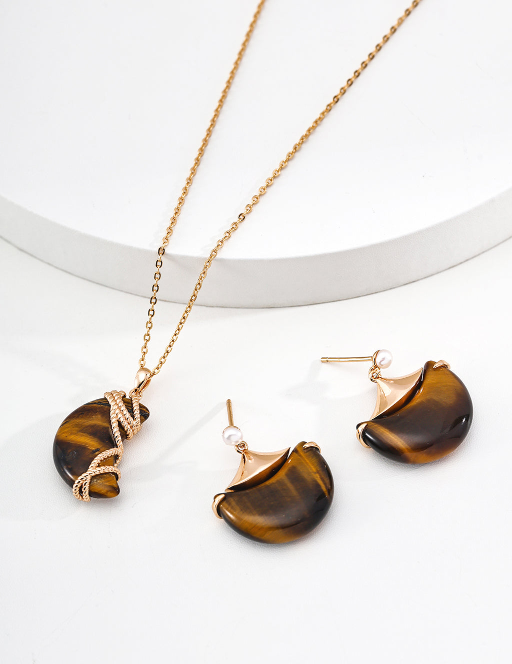 Moon Tiger’s Eye Charm Necklace – Braided Necklace Stack Design