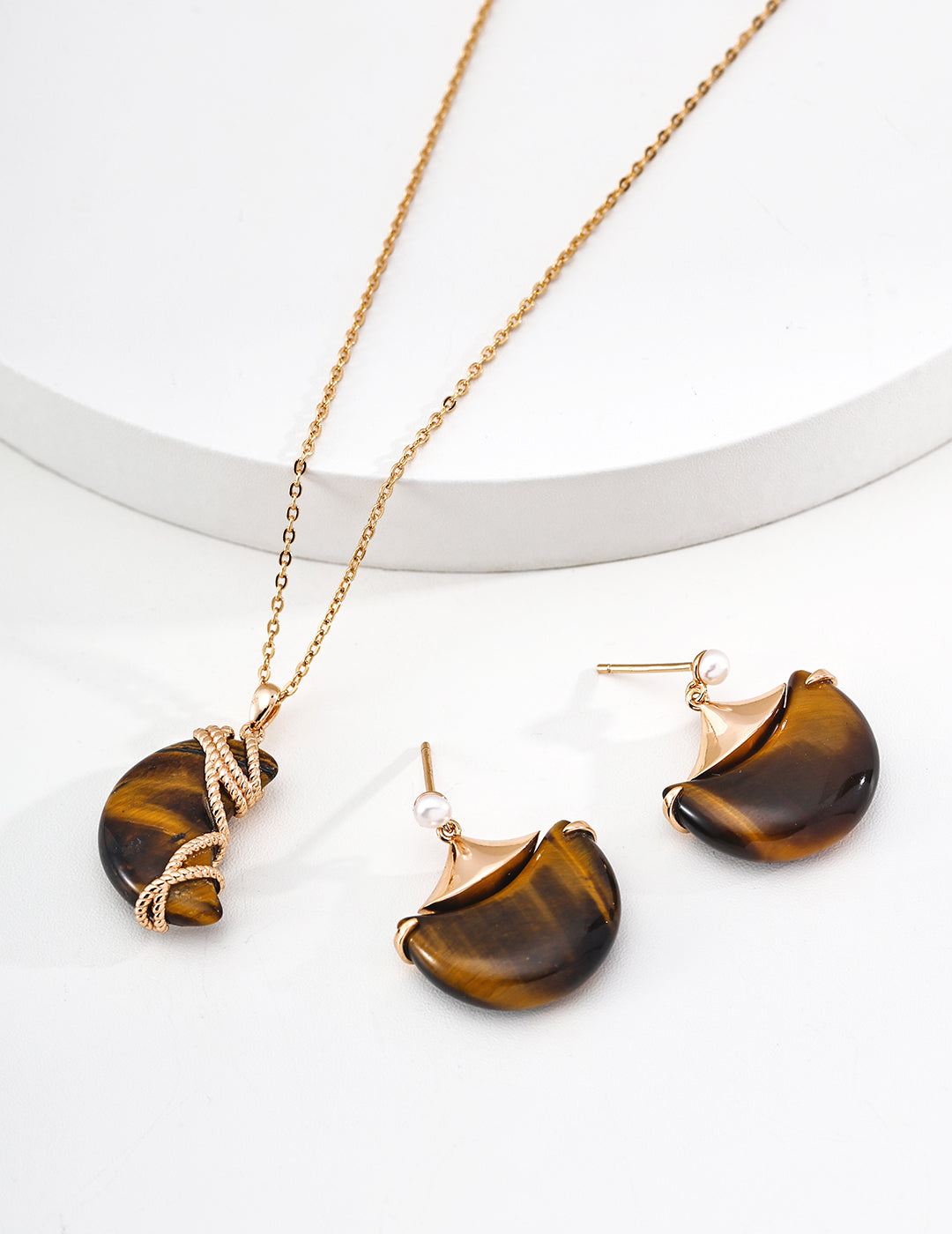 Moon Tiger’s Eye Charm Necklace – Braided Necklace Stack Design