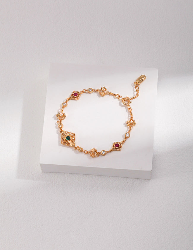 Zirconia Chain Bracelet – Vintage Gold Bracelet Designs with Color Stones Hover Image