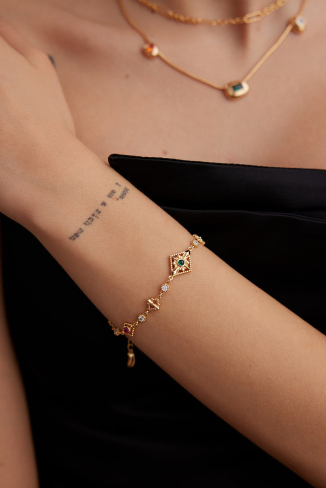 Zirconia Chain Bracelet – Vintage Gold Bracelet Designs with Color Stones Main Image