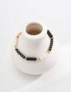 Black Agate Pearl Chain Bracelet