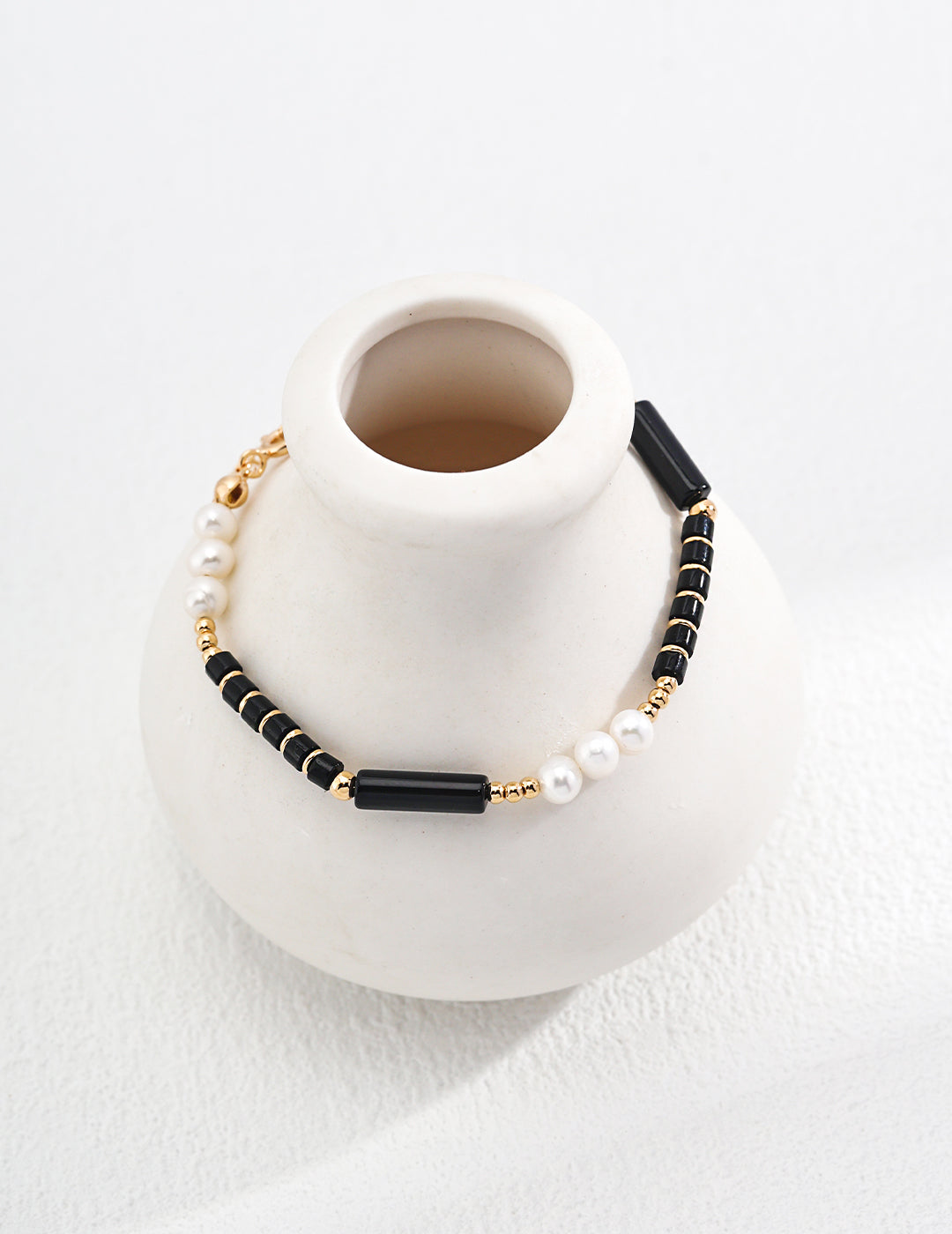 Black Agate Pearl Chain Bracelet