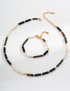 Black Agate Pearl Chain Bracelet