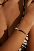 Black Agate Pearl Chain Bracelet