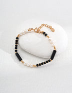 Black Agate Pearl Chain Bracelet