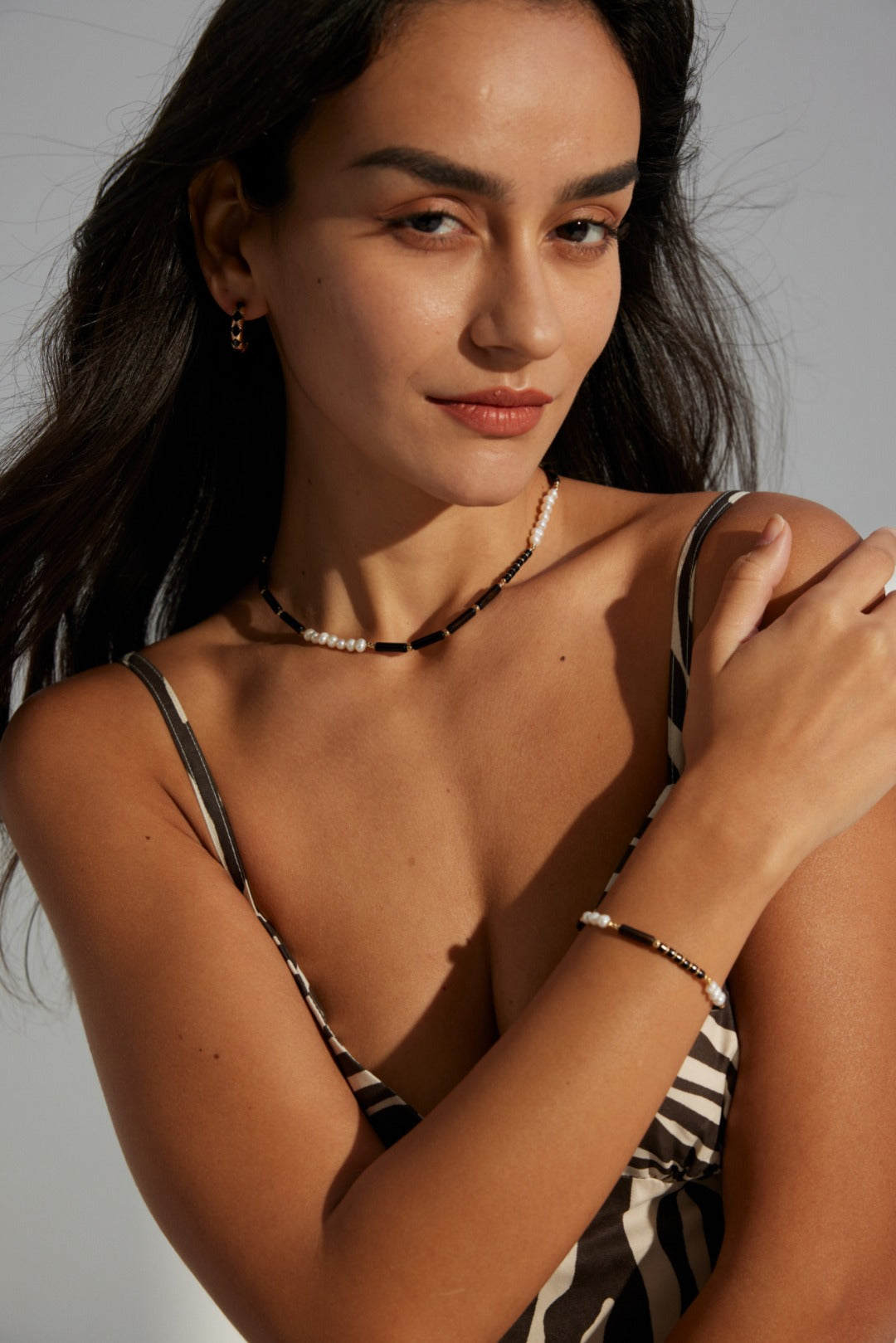 Black Agate Pearl Chain Bracelet