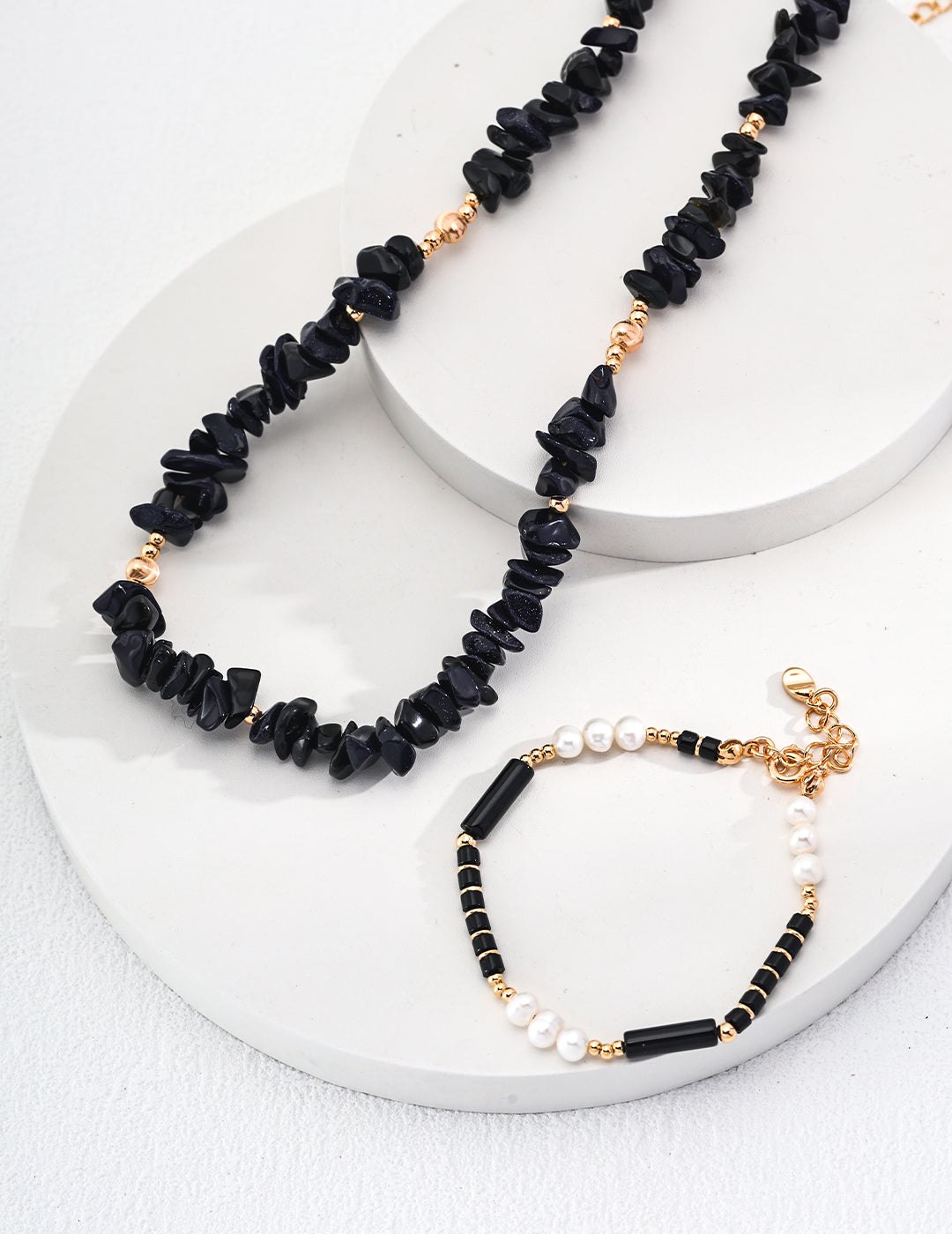Black Agate Pearl Chain Bracelet