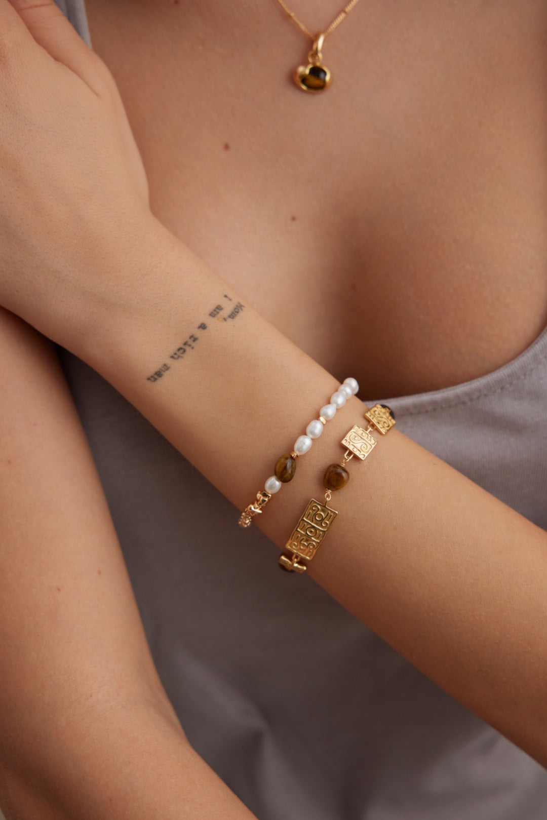 Tiger’s Eye Pearl Chain Bracelet – Natural Beaded Bracelet Designs