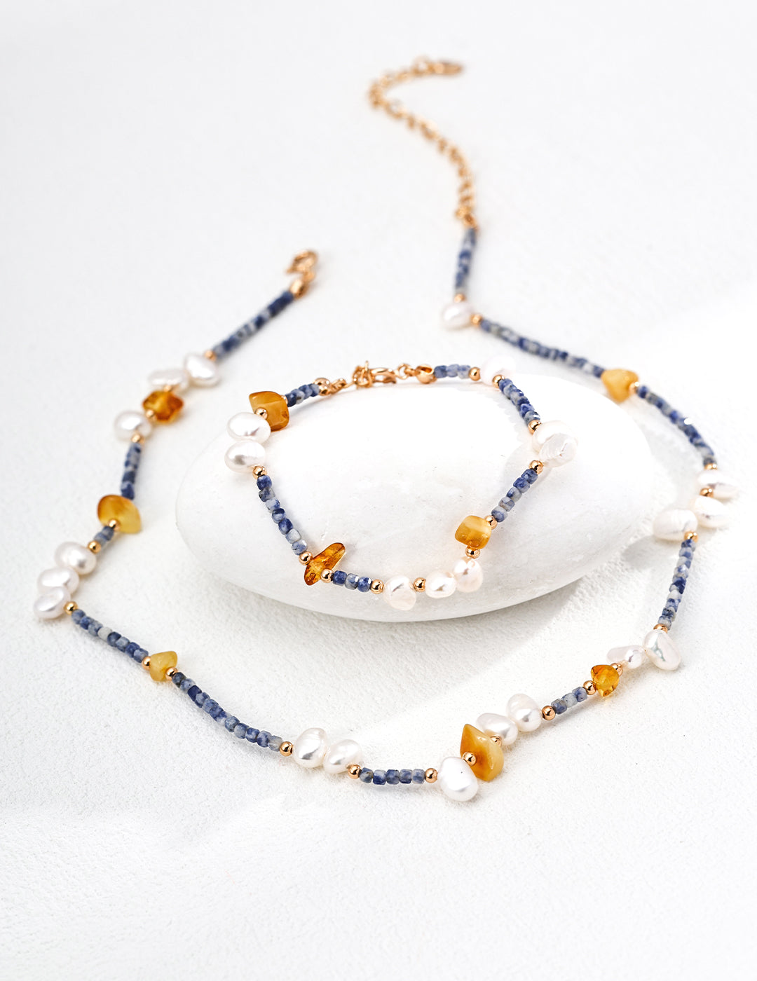 Pearl Agate Amber Chain Bracelet – Mixed Beaded Bracelet Designs