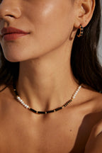 Black Agate Pearl Charm Necklace