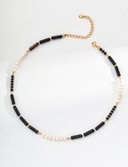Black Agate Pearl Charm Necklace