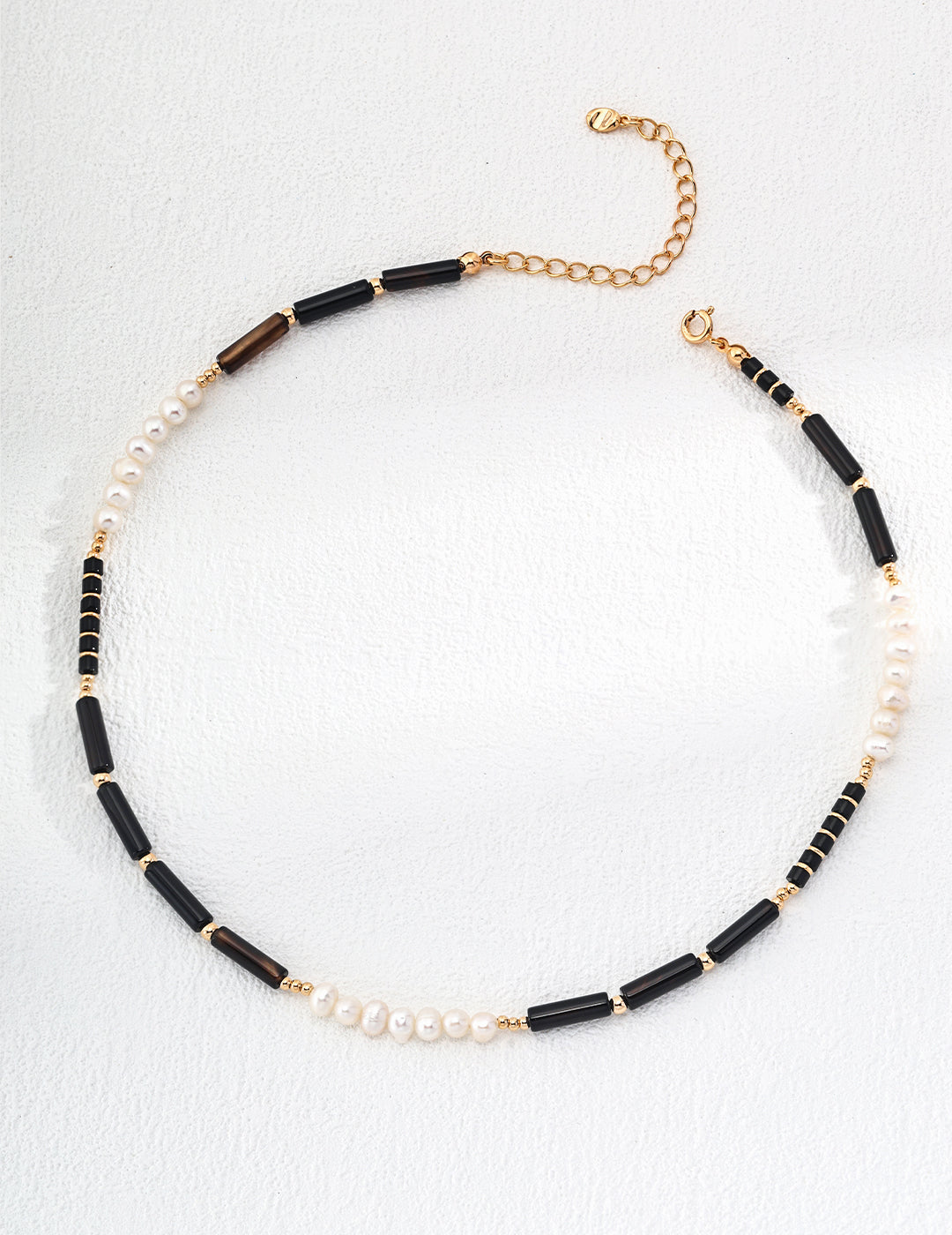 Black Agate Pearl Charm Necklace