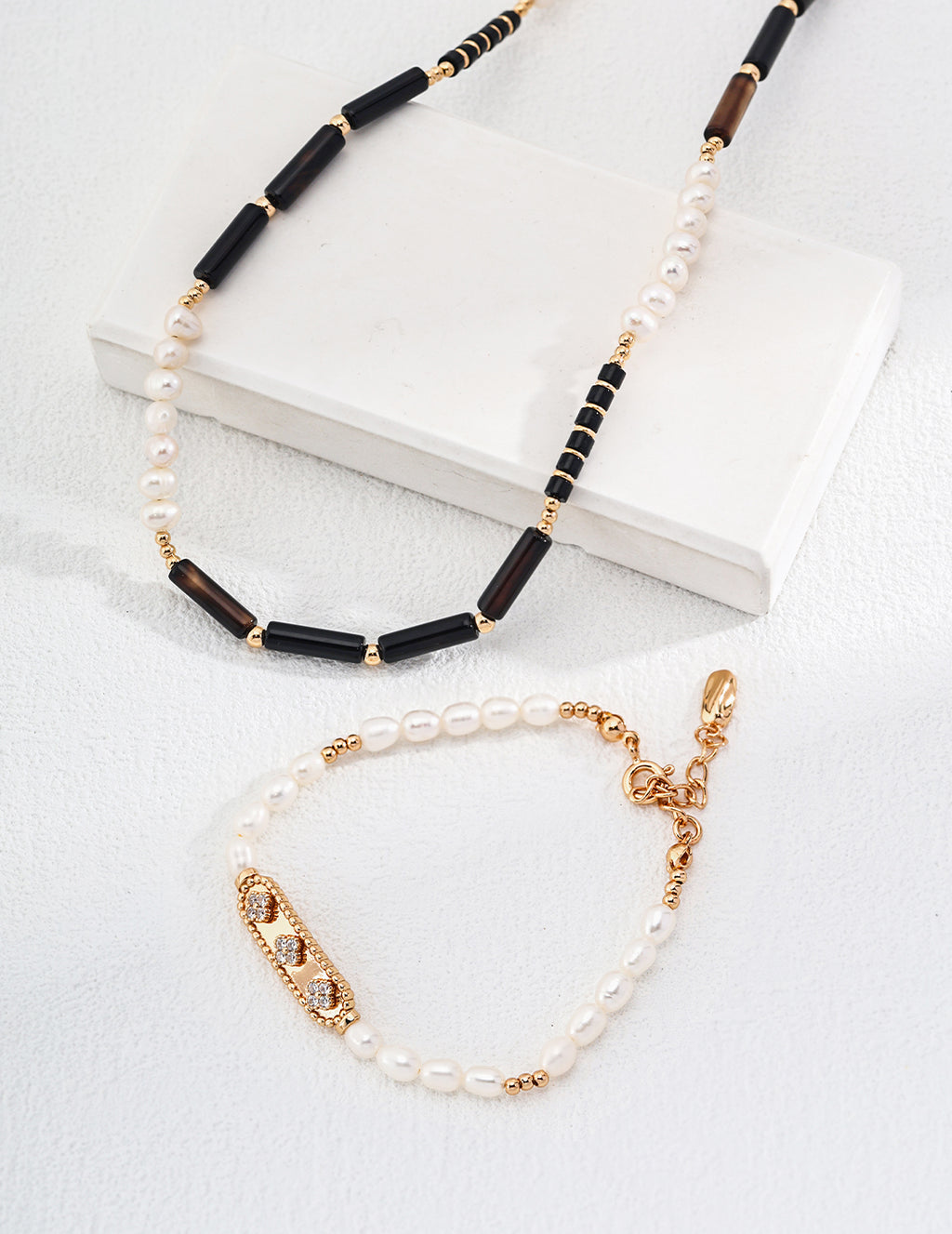 Black Agate Pearl Charm Necklace