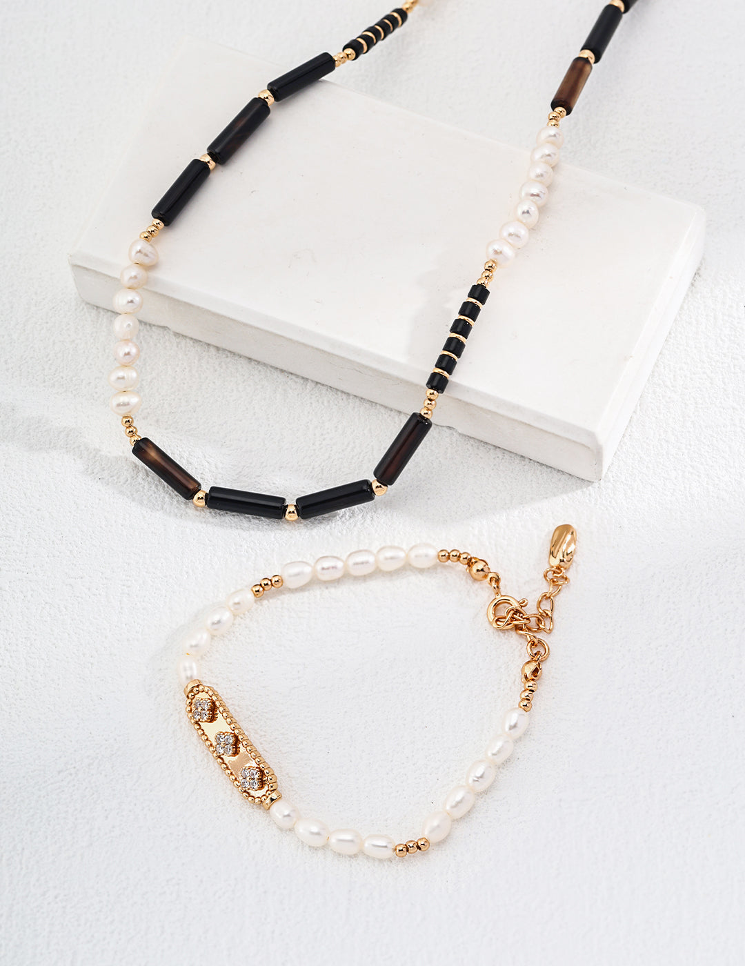 Black Agate Pearl Charm Necklace