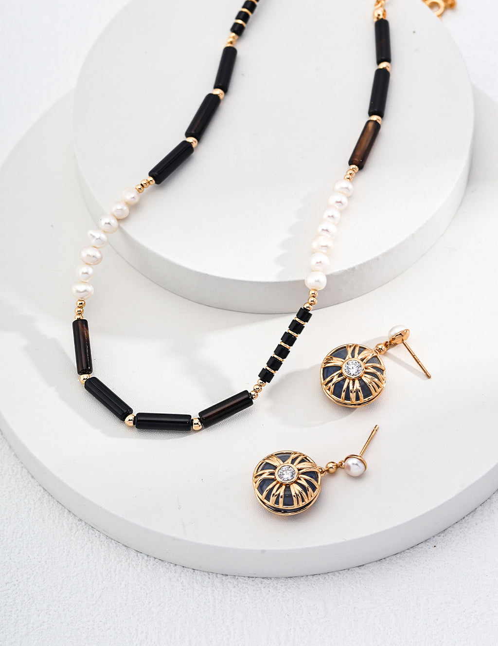 Black Agate Pearl Charm Necklace