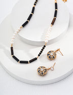 Black Agate Pearl Charm Necklace