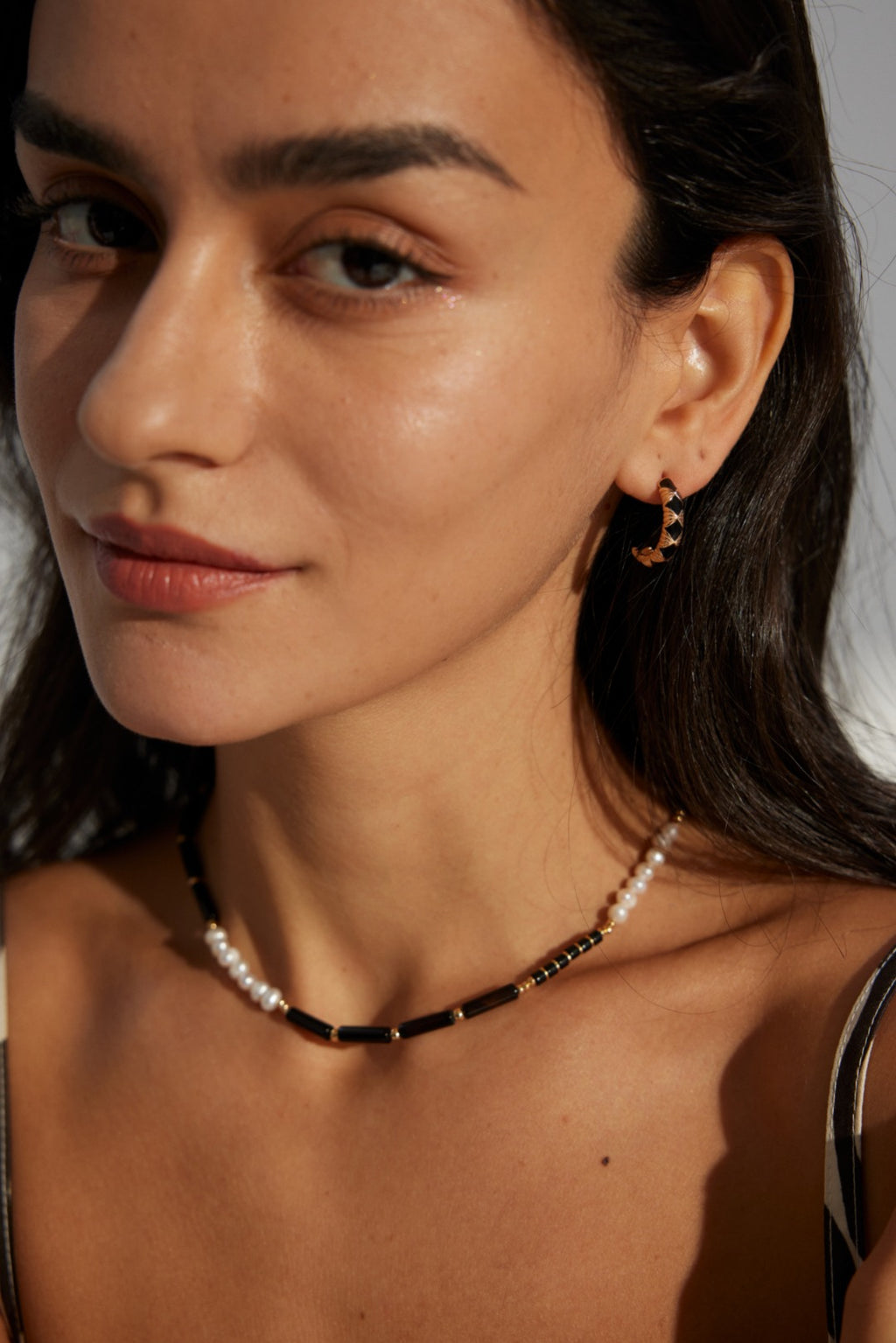 Black Agate Pearl Charm Necklace