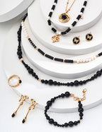 Black Agate Pearl Charm Necklace