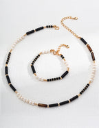Black Agate Pearl Charm Necklace
