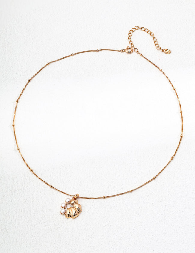 Natural Pearl-Set Charm Necklace – Vintage Gold Pendant Necklace Stack Design Main Image