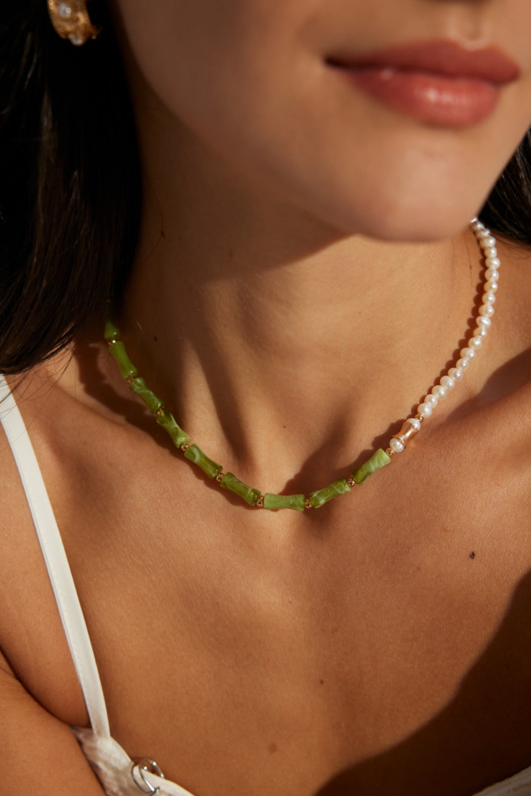 Bamboo Pearl Charm Necklace