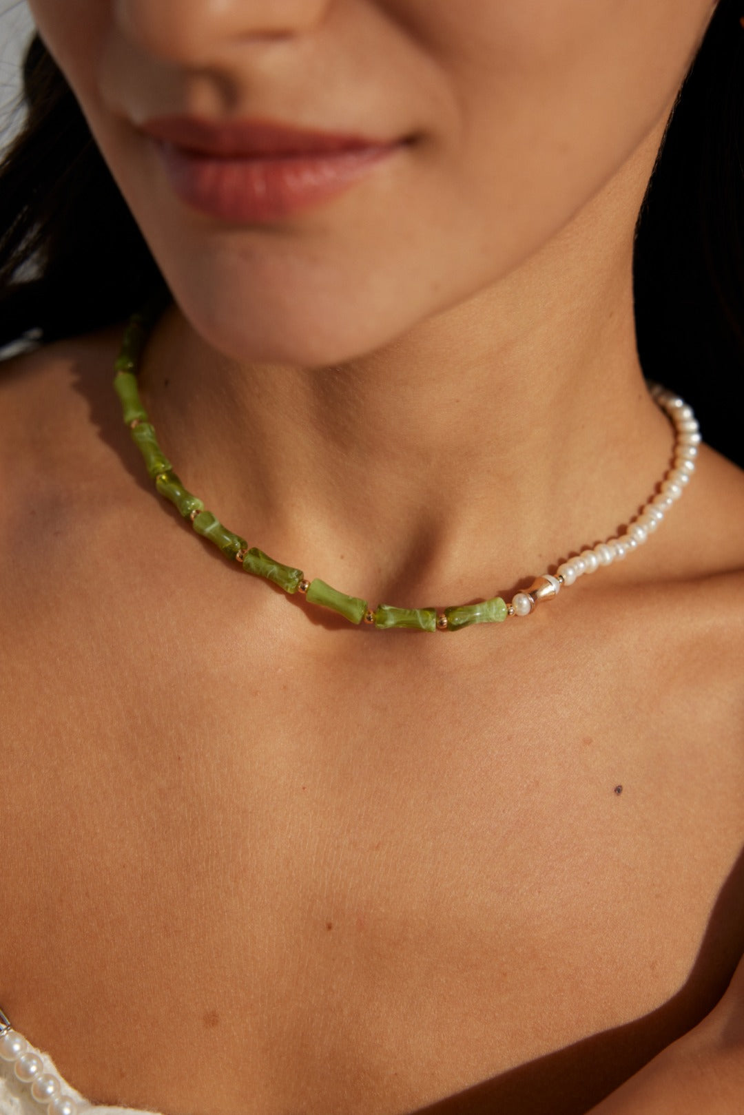 Bamboo Pearl Charm Necklace