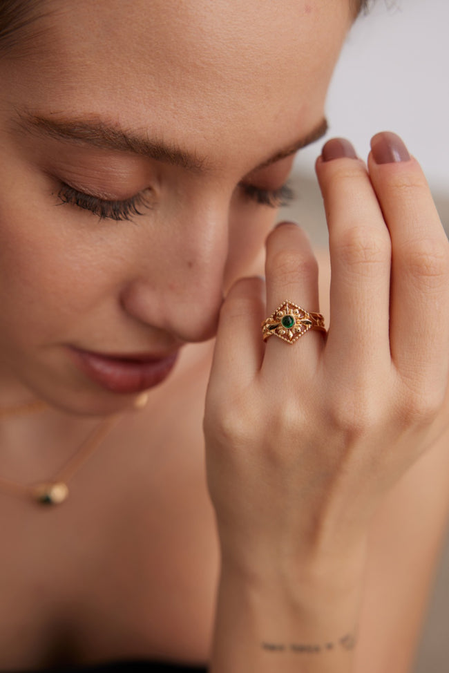 Green Zirconia Sterling Silver Ring Minimalist Dainty Stackable Rings Main Image