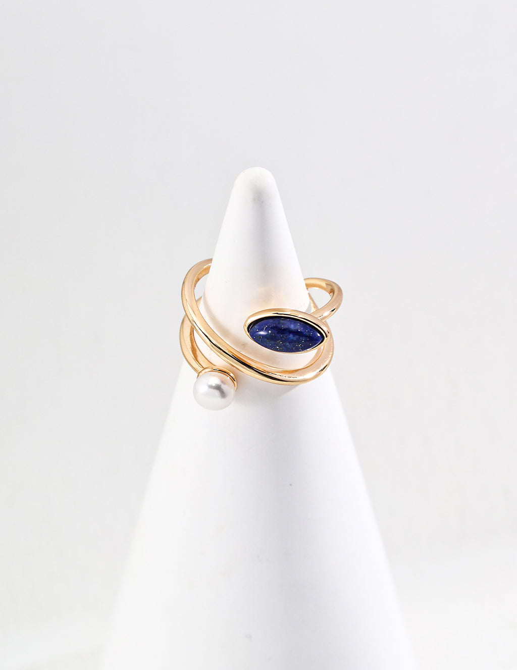 Pearl Lapis Sterling Silver Ring Minimalist Dainty Stackable Band