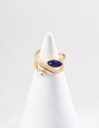 Pearl Lapis Sterling Silver Ring Minimalist Dainty Stackable Band