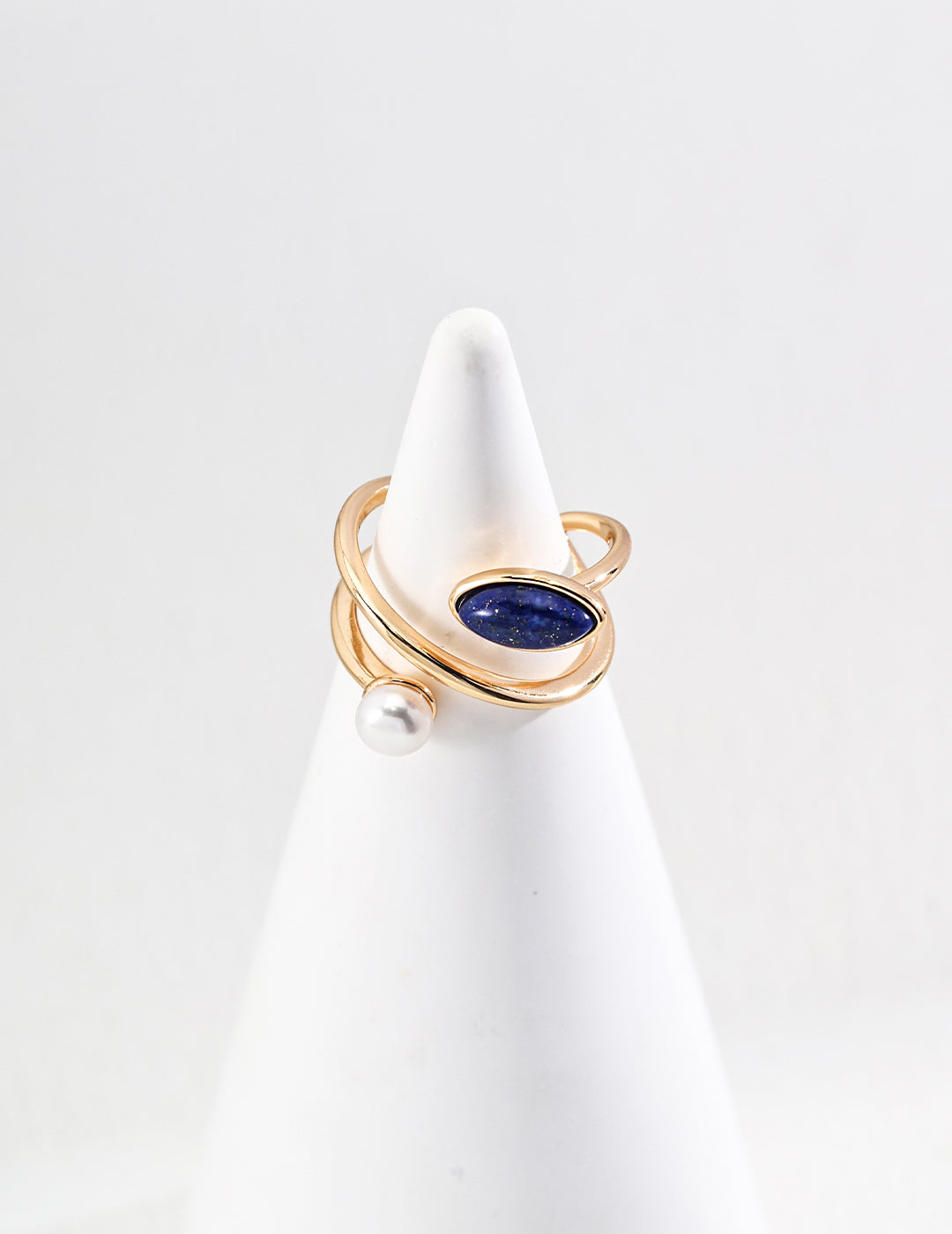 Pearl Lapis Sterling Silver Ring Minimalist Dainty Stackable Band