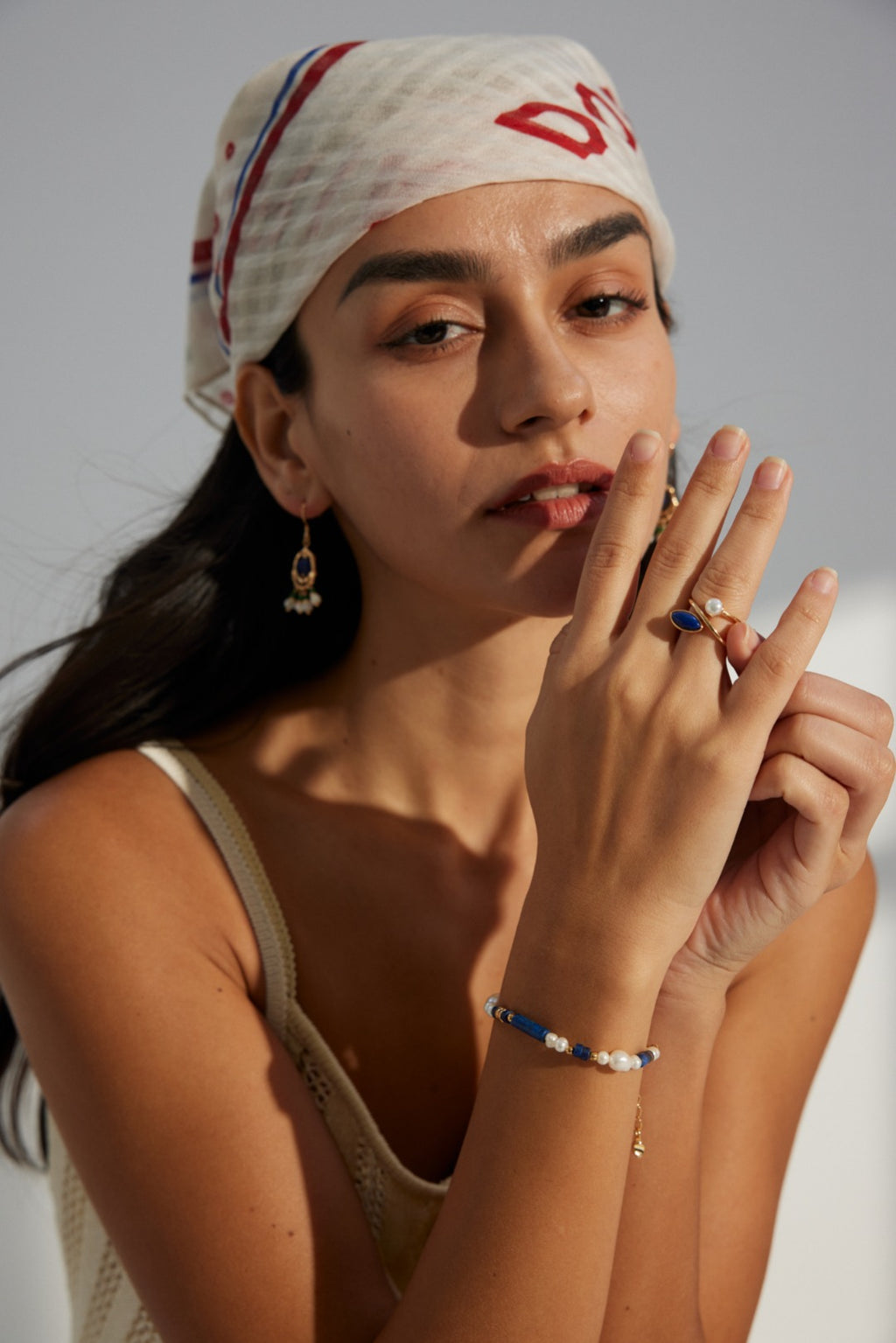 Pearl Lapis Sterling Silver Ring Minimalist Dainty Stackable Band