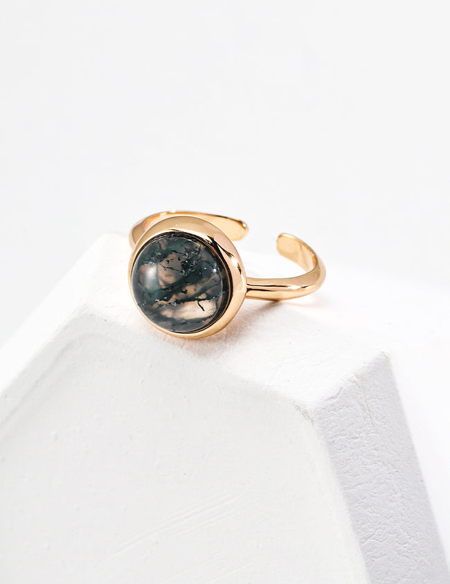 Water Grass Agate Sterling Silver Ring – Minimalist Stackable Ring Main Image