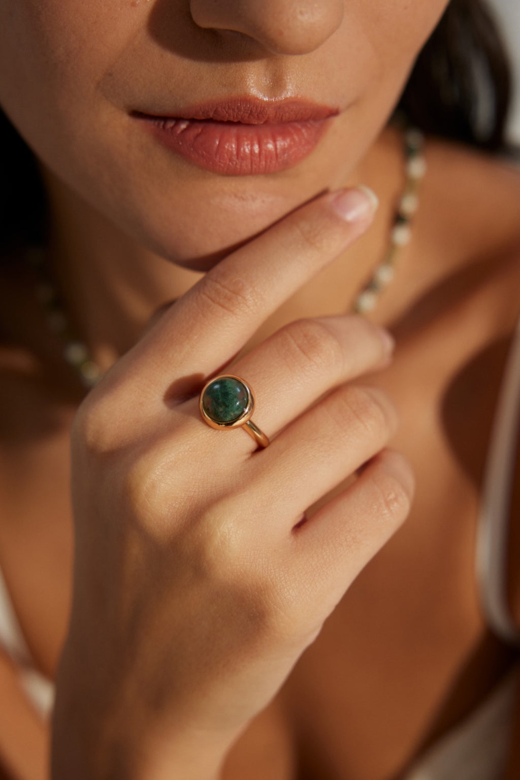 Water Grass Agate Sterling Silver Ring – Minimalist Stackable Ring