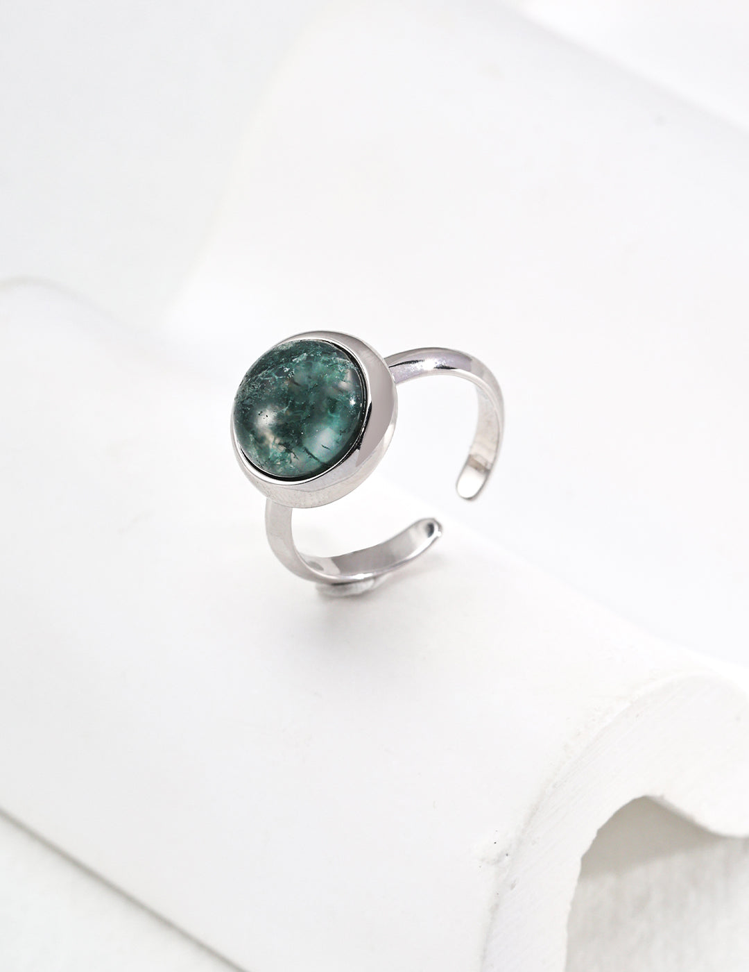 Water Grass Agate Sterling Silver Ring – Minimalist Stackable Ring