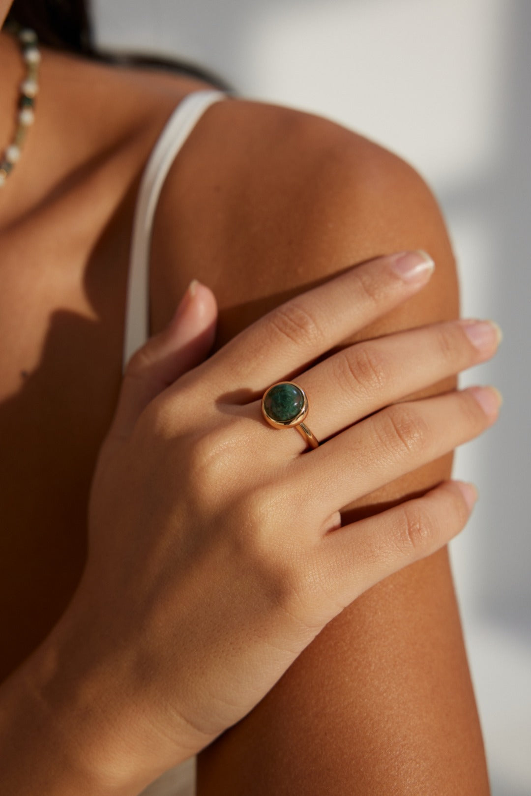 Water Grass Agate Sterling Silver Ring – Minimalist Stackable Ring