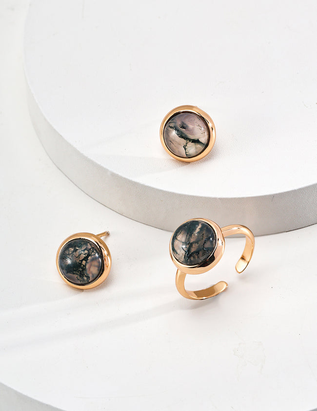Water Grass Agate Sterling Silver Ring – Minimalist Stackable Ring Hover Image