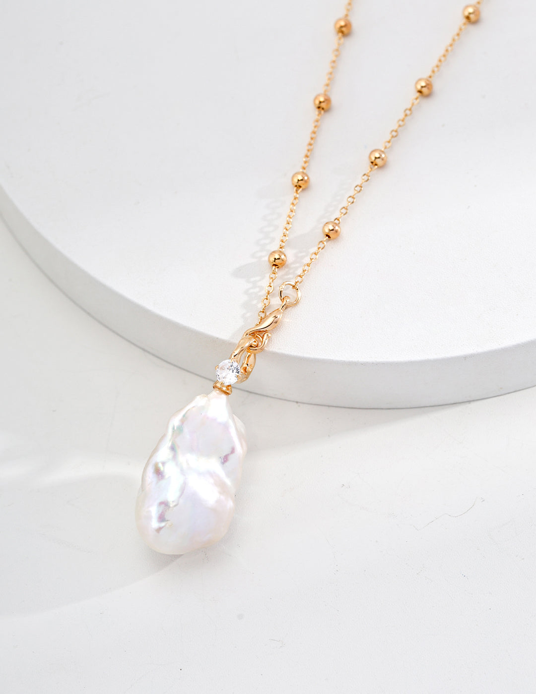 Baroque Pearl Charm Necklace CZ Detail Necklace Stack Design