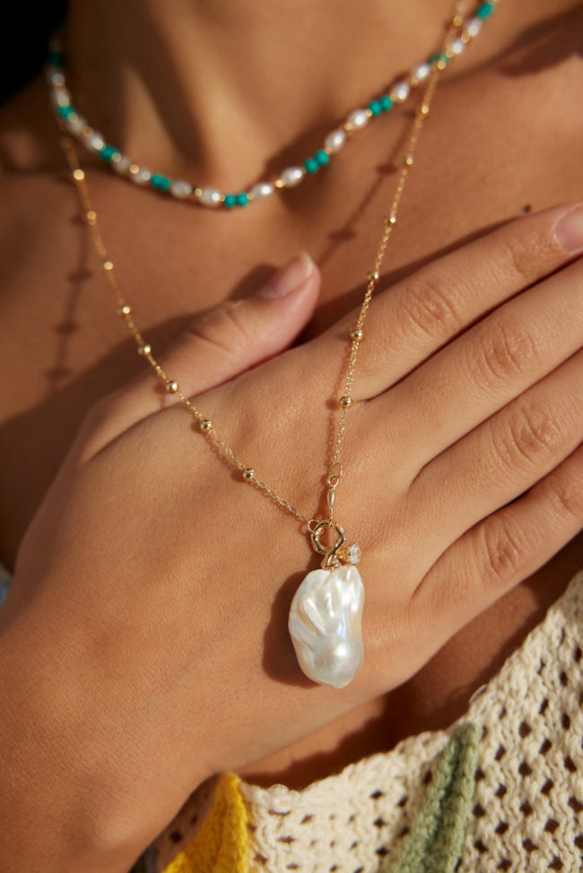 Baroque Pearl Charm Necklace CZ Detail Necklace Stack Design Hover Image