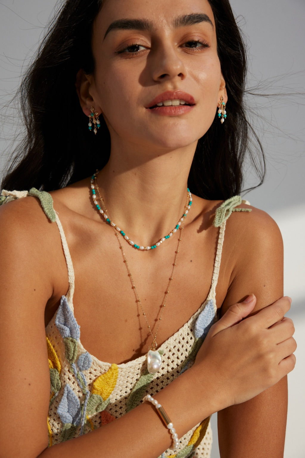 Baroque Pearl Charm Necklace CZ Detail Necklace Stack Design