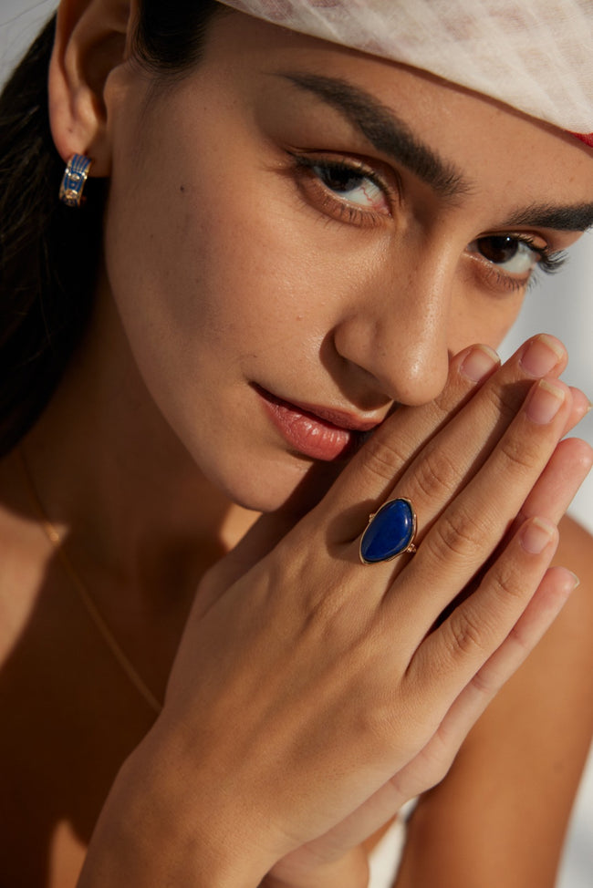 Celestial Lapis Lazuli Sterling Silver Ring – Dainty Stackable Ring Main Image