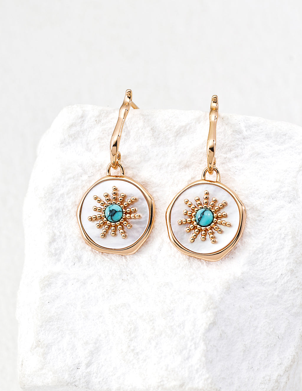 Turquoise Mother of Pearl Gold Hoop Earrings