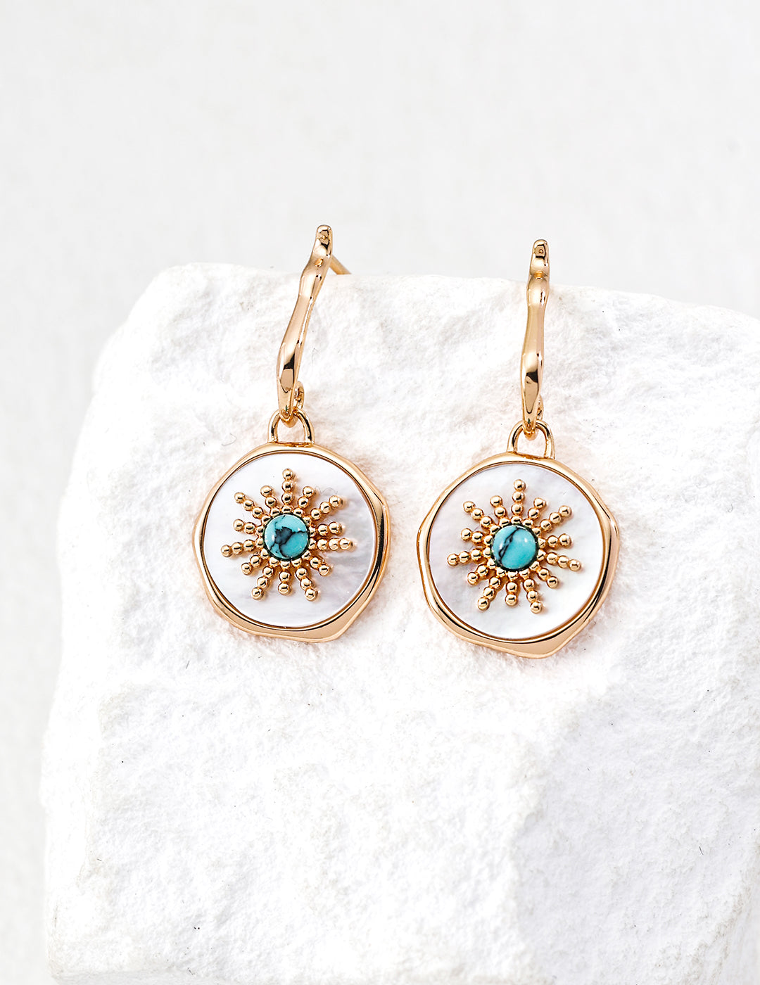 Turquoise Mother of Pearl Gold Hoop Earrings