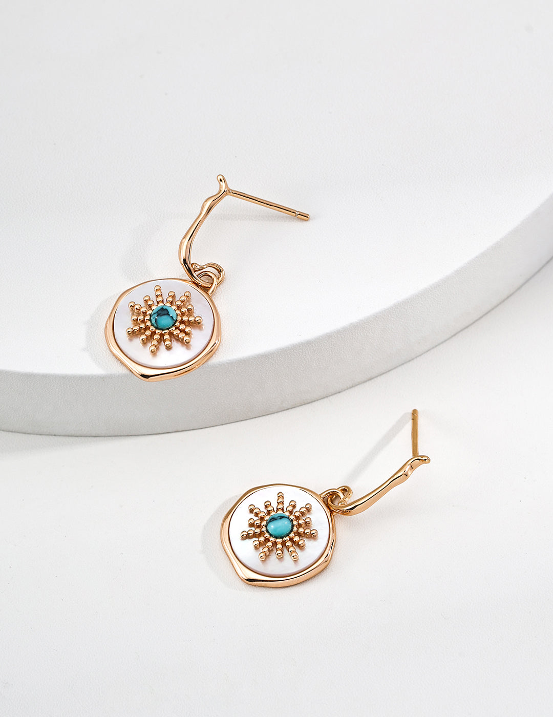Turquoise Mother of Pearl Gold Hoop Earrings