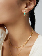Natural Pearl Turquoise Gold Hoop Earrings