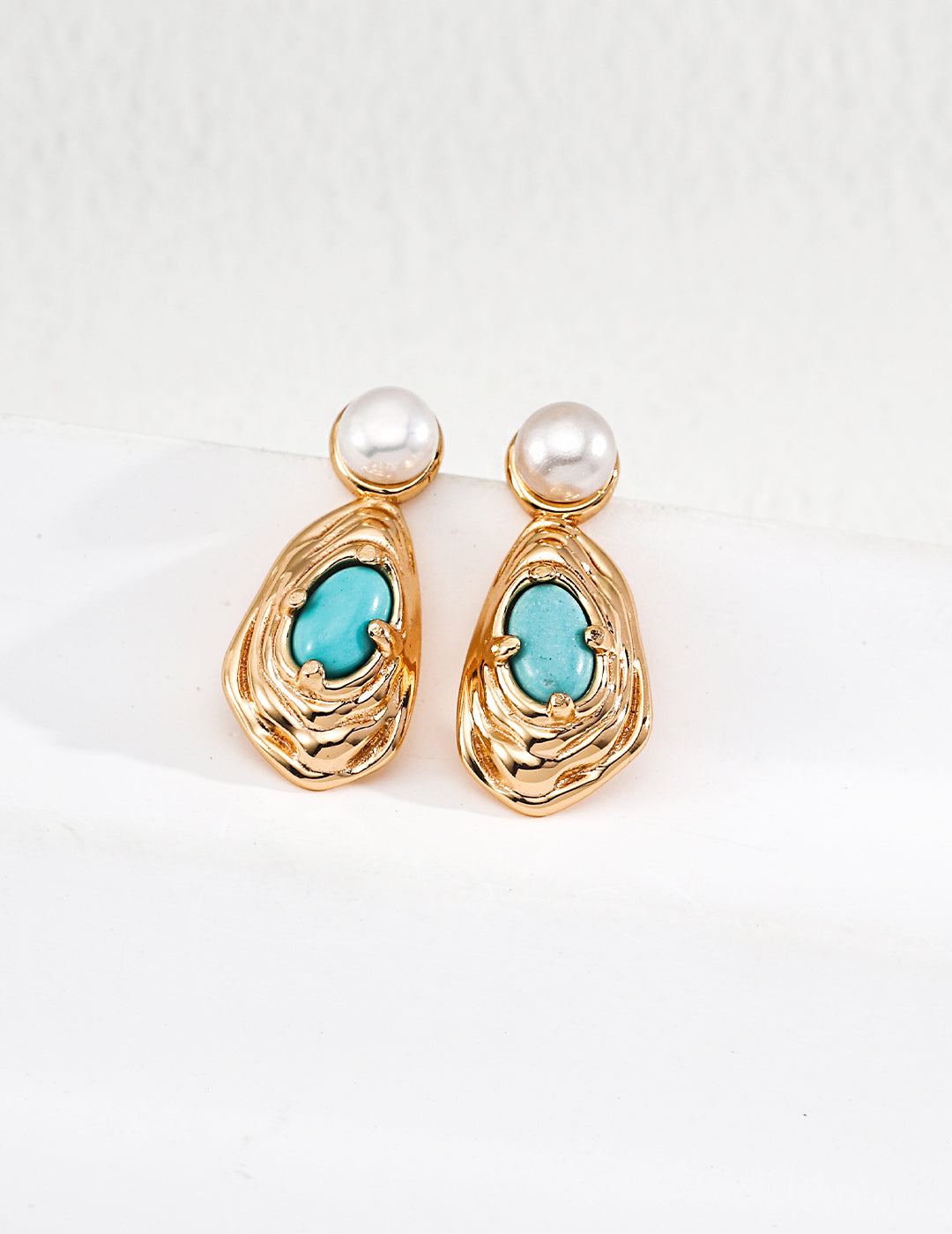 Natural Pearl Turquoise Gold Hoop Earrings