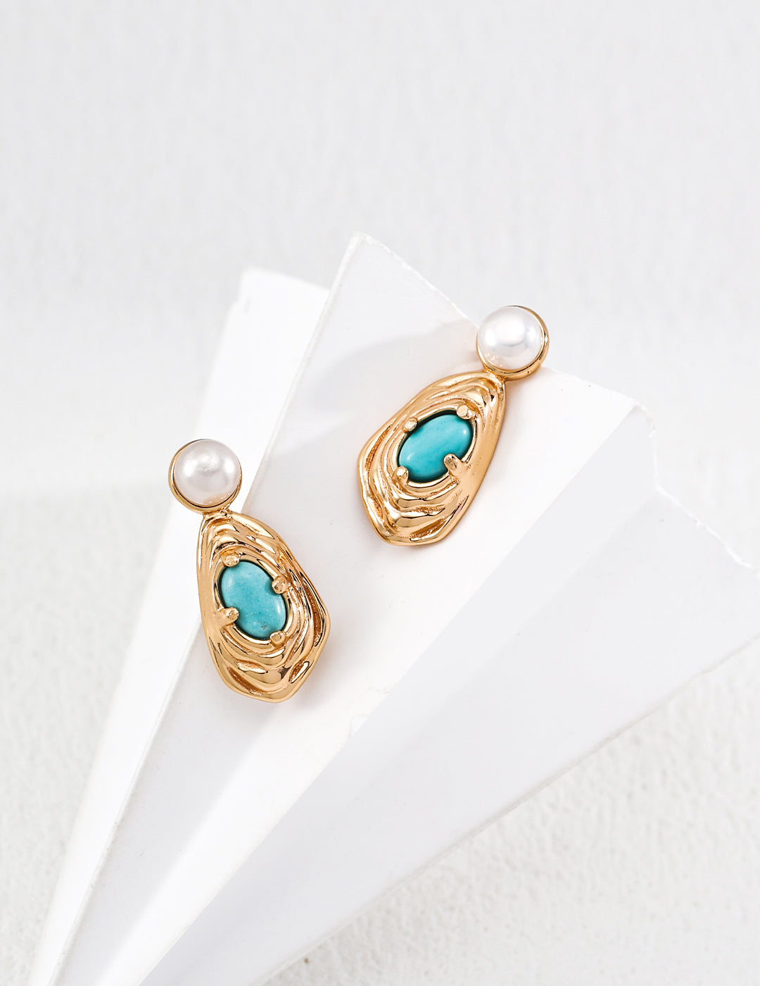 Natural Pearl Turquoise Gold Hoop Earrings