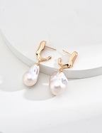 Natural Baroque Pearl Gold Hoop Earrings