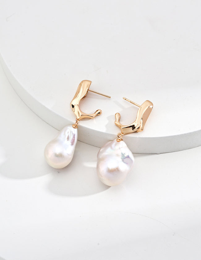 Natural Baroque Pearl Gold Hoop Earrings Hover Image