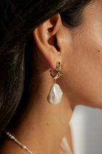 Natural Baroque Pearl Gold Hoop Earrings